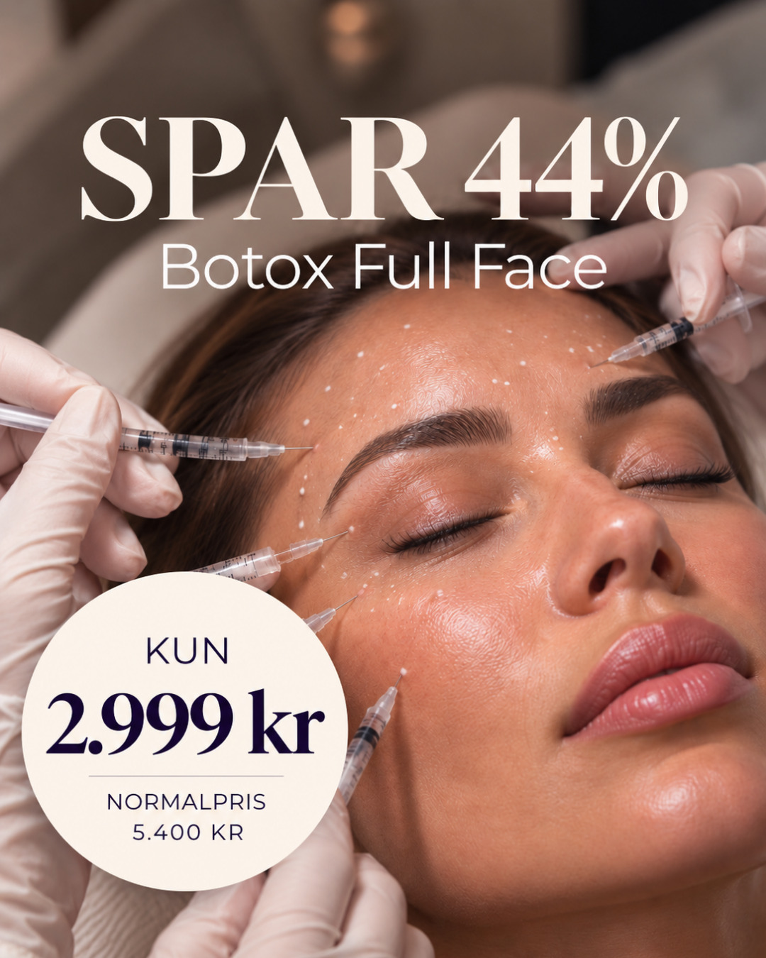 Rynkebehandling, hele ansigtet. Spar 44&nbsp;%. Kun 2.999&nbsp;kr.